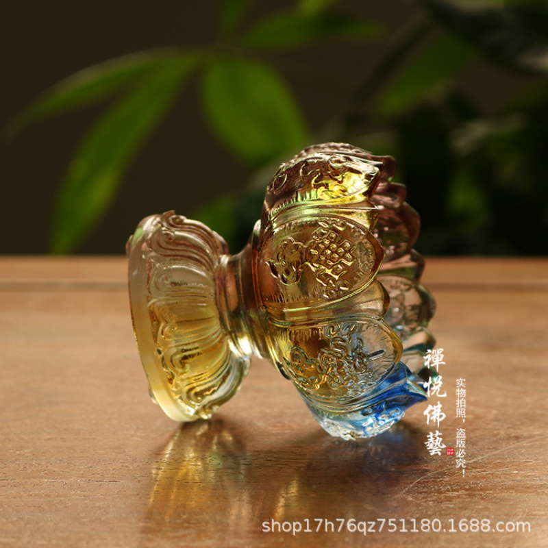Candle Oil Supplies - Glass Wealth Lotus Eight Auspicious Candle
